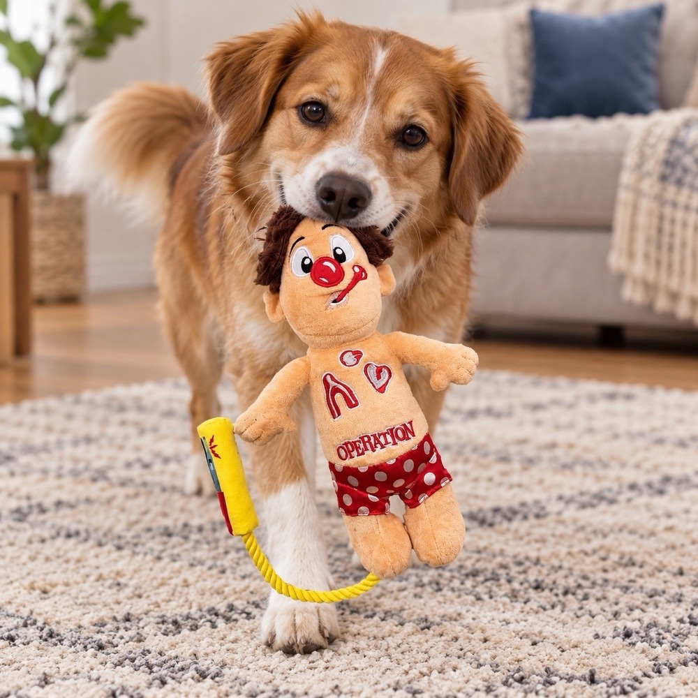 Hasbro Operation Cavity Sam XL Plush Dog Tug Pull Rope Squeak Crinkle NWT